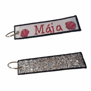 Llavero tela con reverso de lentejuelas brillo 13x3cm