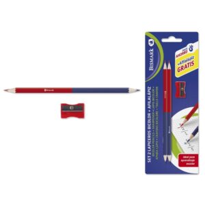 Set de 2 lapiceros bicolor y afilialapiz de plástico