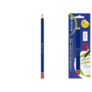 Set de 2 lapiceros HB triangular con goma y afilialapiz de plástico